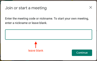 screenshot of entering meeting code