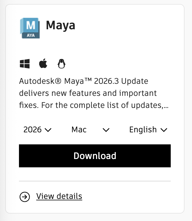 An Image showing the view details option at the bottom of the Maya download tab. 