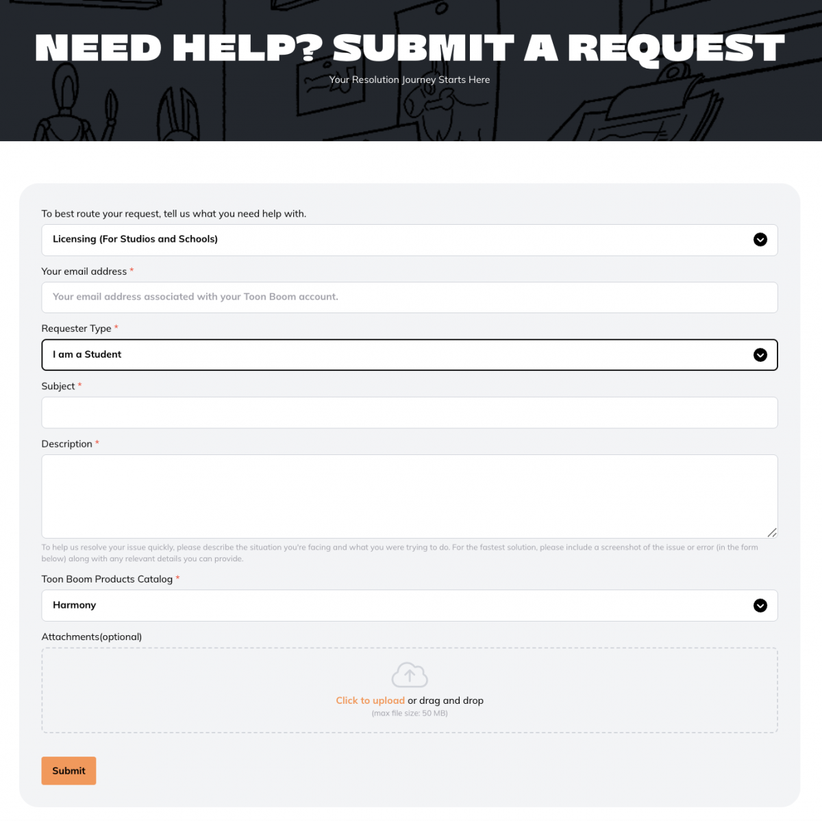 Toon Boom Technical Support Ticket Form