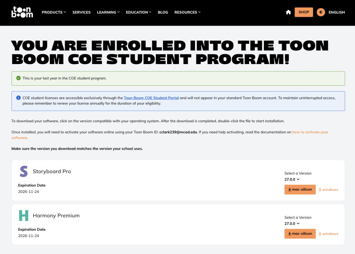 Toon Boom Centre of Excellence Downloads Page