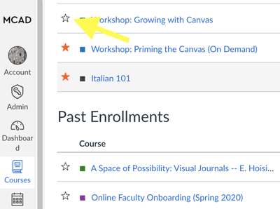 list of courses with both colored and uncolored stars