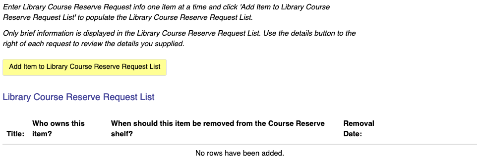 Library Course Reserve Request form third section