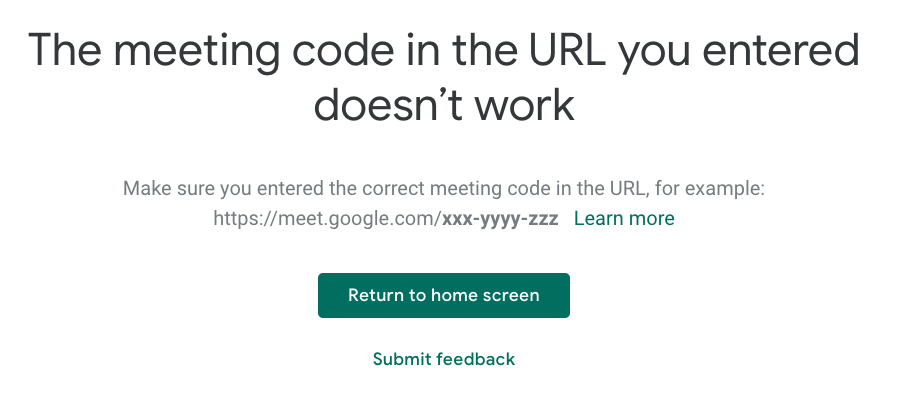 Error Message: The meeting code in the URL you entered doesn’t work